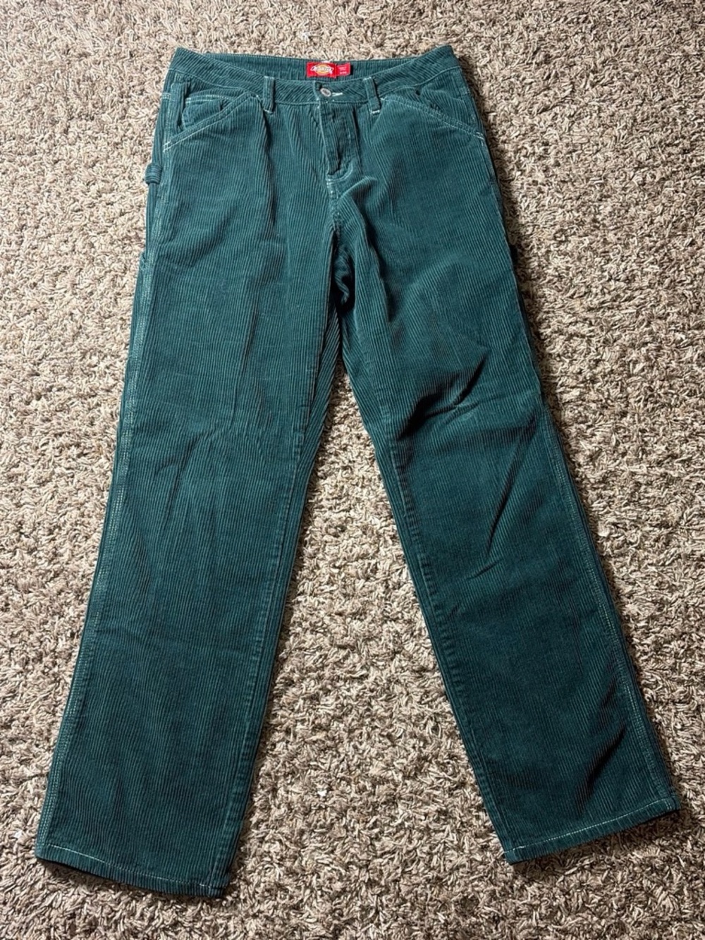 Dickies Girl Women’s 3/26 Green Corduroy Carpenter Pants Utility straight leg